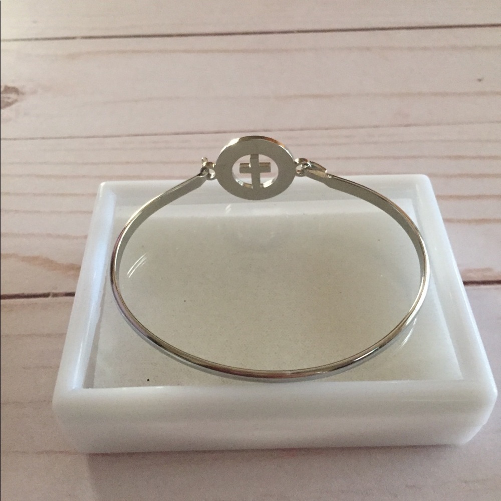 Silver Bangle With Cross Design - Picture 2 of 3